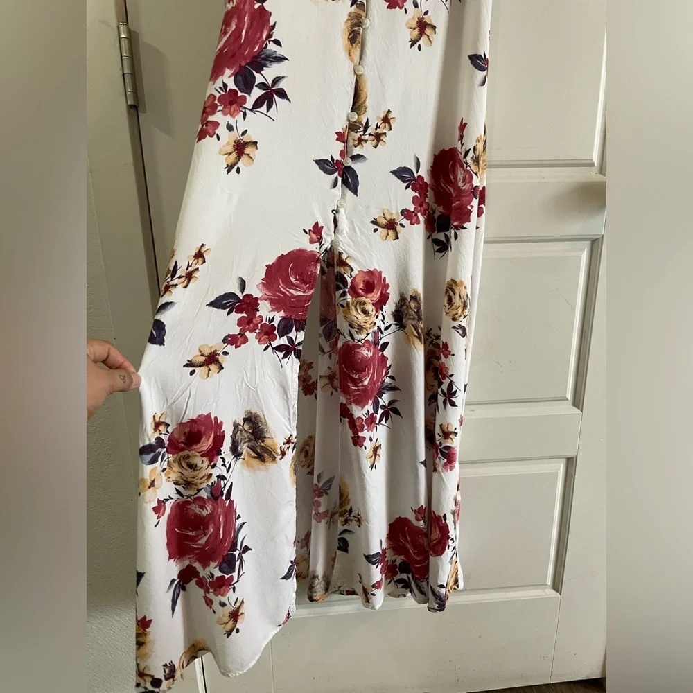 As U Wish Button Down White Floral Spagetti Strap Maxi Dress Split ThighSize S - Picture 4 of 13